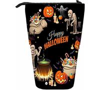 Melbrakin Halloween Telescopic Pencil Stationery Case Pens Storage Box with Zipper Closure for Women Men Boys Girls Happy Mummy Candy Potion Grave Ghost Pumpkin Scary Party Bat Witch