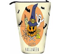 Melbrakin Halloween Telescopic Pencil Stationery Case Pens Storage Box with Zipper Closure for Women Men Boys Girls Pumpkin Witch Ghost Bat Moon Cartoon Candle Cute Hat Evil Funny Leaf