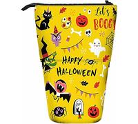 Melbrakin Happy Halloween Telescopic Pencil Stationery Case Pens Storage Box with Zipper Closure for Women Men Boys Girls Let's Boogie Cat Bat Ghost Candy Treat Cartoon Skull Or Trick