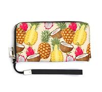 Melbrakin Hawaiian Tropical Fruit Pine Coconut Fruit Women's Wristlet Wallet Large Capacity Wallets for Ladies Long Clutch Bags Printed PU Handbag with Zipper