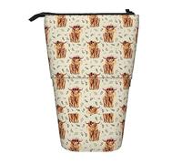 Melbrakin Highland Floral Cow On Tan Pencil Case,Stand Pencil Pouch,Telescopic Pencil Case Stand Pencil Holder Pen Bag