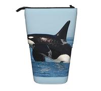 Melbrakin Killer Whale Printed Pencil Case,Stand Pencil Pouch,Telescopic Pencil Case Stand Pencil Holder Pen Bag
