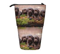 Melbrakin Labrador Puppies Brown Little Puppies Family Pencil Case,Stand Pencil Pouch,Telescopic Pencil Case Stand Pencil Holder Pen Bag