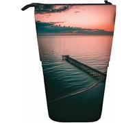 Melbrakin Landscape Telescopic Pencil Stationery Case Pens Storage Box with Zipper Closure for Women Men Boys Girls River Beautiful Ocean Sky Pier Dock Shore Sunset Dusk Evening Nature Cloud