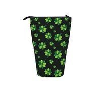 Melbrakin Lucky Green Leaves On Black Telescopic Pencil Case Stand-Up Organizer Cosmetics Pouch Makeup Bag Stationery Pen Case