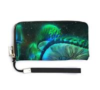 Melbrakin Luminous Psychedelic Mushrooms Women's Wristlet Wallet Large Capacity Wallets for Ladies Long Clutch Bags Printed PU Handbag with Zipper