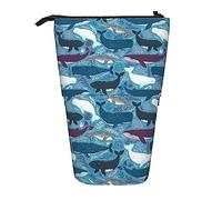 Melbrakin Marine Mammals Whales Pencil Case,Stand Pencil Pouch,Telescopic Pencil Case Stand Pencil Holder Pen Bag