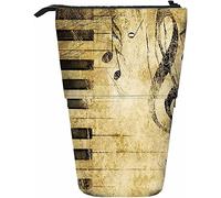 Melbrakin Music Telescopic Pencil Stationery Case Pens Storage Box with Zipper Closure for Women Men Boys Girls Piano Retro Antique Vintage Striped Scratch Linear Melody Sketch Classic