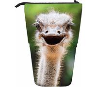 Melbrakin Ostrich Head Closeup Telescopic Pencil Stationery Case Pens Storage Box with Zipper Closure for Women Men Boys Girls African Flightless Bird Curious Face Furry Wildlife