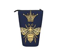 Melbrakin Pencil Case Bee Queen Blue Insect Pen Telescopic Holder Stationery Storage Stand Pouch School Supplies for Student Artist Office Nurse