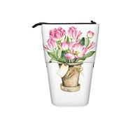 Melbrakin Pencil Case Bloom Tulip Flower Rustic Pen Telescopic Holder Stationery Storage Stand Pouch School Supplies for Student Artist Office Nurse