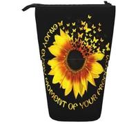 Melbrakin Pencil Case Yellow Inspirational Quote Sunflower Floral Design Standing Pen Holder Telescopic Pen Case Bags School Supplies Pencil Box Stationery Pouch