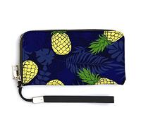 Melbrakin Pines and Dark Blue Tropical Leaves Women's Wristlet Wallet Large Capacity Wallets for Ladies Long Clutch Bags Printed PU Handbag with Zipper