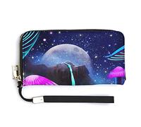 Melbrakin Psychedelic Luminous Mushrooms Women's Wristlet Wallet Large Capacity Wallets for Ladies Long Clutch Bags Printed PU Handbag with Zipper