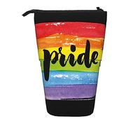 Melbrakin Rainbow Color Gay Pride Word Pencil Case,Stand Pencil Pouch,Telescopic Pencil Case Stand Pencil Holder Pen Bag