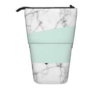 Melbrakin Real White Marble Half Pastel Mint Green Pencil Case,Stand Pencil Pouch,Telescopic Pencil Case Stand Pencil Holder Pen Bag