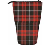 Melbrakin Red and Black Plaid Telescopic Pencil Stationery Case Pens Storage Box with Zipper Closure for Women Men Boys Girls Tartan Checkered Pattern Twill Classic Grid