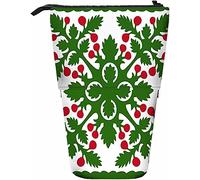 Melbrakin Red Berry Telescopic Pencil Stationery Case Pens Storage Box with Zipper Closure for Women Men Boys Girls Tropical Hawaiian Green Trees Leaves Exotic Festive