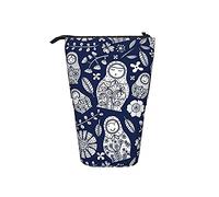 Melbrakin Russian Doll and Flowers Telescopic Pencil Pouch Standing Pen Holder Retractable Stationery Case with Portable Bags Office