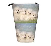 Melbrakin Samoyed Puppies White Dogs Family Small Samoyed Pencil Case,Stand Pencil Pouch,Telescopic Pencil Case Stand Pencil Holder Pen Bag
