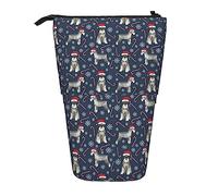 Melbrakin Schnauzer Christmas Candy Cane Snowflakes Christmas Pencil Case,Stand Pencil Pouch,Telescopic Pencil Case Stand Pencil Holder Pen Bag