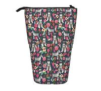 Melbrakin Schnauzer Floral Dog Cute Vintage Florals Cute Floral Pencil Case,Stand Pencil Pouch,Telescopic Pencil Case Stand Pencil Holder Pen Bag