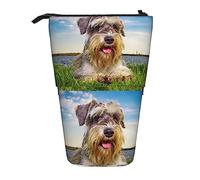 Melbrakin Schnauzer Lawn Pets Gray Dogs Chnauzer Pencil Case,Stand Pencil Pouch,Telescopic Pencil Case Stand Pencil Holder Pen Bag