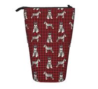 Melbrakin Schnauzer Plaid Dog Breed Red Pencil Case,Stand Pencil Pouch,Telescopic Pencil Case Stand Pencil Holder Pen Bag