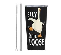 Melbrakin Silly Goose On The Loose Stainless Steel Skinny Tumbler Travel Cup 20 Oz Double Wall Slim Insulated Coffee Mug with Splash Proof Lid & Straw & Cleaning Brush for Home Office