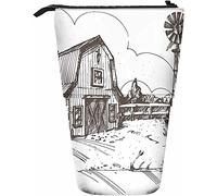 Melbrakin Sketch Farmhouse Telescopic Pencil Stationery Case Pens Storage Box with Zipper Closure for Women Men Boys Girls Farm Barn Fence Windmill Ranch Meadow Cloudscape