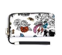 Melbrakin Skull and Flowers Day of The Dead Women's Wristlet Wallet Large Capacity Wallets for Ladies Long Clutch Bags Printed PU Handbag with Zipper