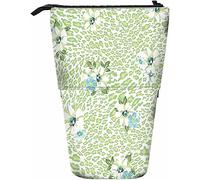 Melbrakin Soft Flowers Telescopic Pencil Stationery Case Pens Storage Box with Zipper Closure for Women Men Boys Girls Green Leopard Pattern Pastel Cornflower Daisy Lilies Nature