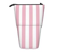 Melbrakin Stripes Parallel Lines Pink White Pencil Case,Stand Pencil Pouch,Telescopic Pencil Case Stand Pencil Holder Pen Bag