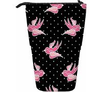 Melbrakin Swallow Telescopic Pencil Stationery Case Pens Storage Box with Zipper Closure for Women Men Boys Girls Pinup Bird Fly Patchwork Spotted Dot Spring Collage Nature Regular