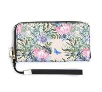 Melbrakin Tropical Protea Flowers Green Plants Women's Wristlet Wallet Large Capacity Wallets for Ladies Long Clutch Bags Printed PU Handbag with Zipper