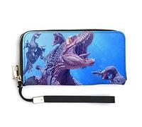 Melbrakin Tyrannosaurus Dinosaur Battle in Hell Creek Women's Wristlet Wallet Large Capacity Wallets for Ladies Long Clutch Bags Printed PU Handbag with Zipper