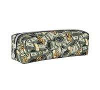 Melbrakin Vintage American Hundred Dollar Bills Print Pencil Case Pouch Pen Holder Leather Pencil Bags Box Organizer Zipper Cosmetic Makeup Storage Bag