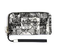 Melbrakin Vintage Architectural Ancient Architecture Art Women's Wristlet Wallet Large Capacity Wallets for Ladies Long Clutch Bags Printed PU Handbag with Zipper