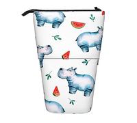 Melbrakin Watercolor Cute Hippo Watermelon Pencil Case,Stand Pencil Pouch,Telescopic Pencil Case Stand Pencil Holder Pen Bag