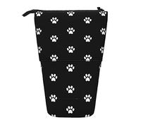 Melbrakin White Dog Footprints On Black Background Pencil Case,Stand Pencil Pouch,Telescopic Pencil Case Stand Pencil Holder Pen Bag