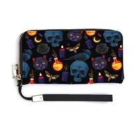 Melbrakin Women's Coin Purse Wallets Large Capacity Zipper Handbag Purse for Girls Ladies Compatible with Halloween Goth Moon Black Cat Raven Skull Wallet