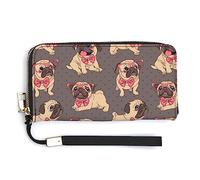 Melbrakin Women's Coin Purse Wallets Large Capacity Zipper Handbag Purse for Girls Ladies Compatible with Pink Glasses Cartoon Pug Puppy Wallet