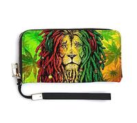Melbrakin Women's Large Capacity Zipper Handbag Purse for Girls Ladies Cell Phone Case Holster Bag Compatible with Cool Rasta Flag Weedleaf Rastafarian Reggae Lion Wallet