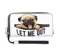 Melbrakin Women's Large Capacity Zipper Handbag Purse For Girls Ladies Cell Phone Case Holster Bag Compatible with Funny Glasses Pug Dog Wallet