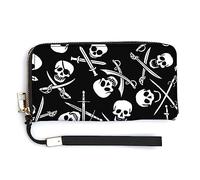 Melbrakin Women's Pu Wallets Cell Phone Case Holster Bag Cute Large Capacity Zipper Handbag Purse For Girls Ladies Compatible with Goth Pirate Skulls Crossbones Swords Black And White Wallet