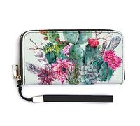 Melbrakin Women's Pu Wallets Cell Phone Case Holster Bag Cute Large Capacity Zipper Handbag Purse For Girls Ladies Compatible with Exotic Natural Vintage Watercolor Bouquet Cactus Flowers Wallet