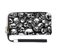 Melbrakin Women's Pu Wallets Cell Phone Case Holster Bag Cute Large Capacity Zipper Handbag Purse for Girls Ladies Compatible with Cool Black White Goth Skull Wallet