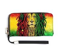 Melbrakin Women's Pu Wallets Cell Phone Case Holster Bag Cute Large Capacity Zipper Handbag Purse for Girls Ladies Compatible with Jamaican Rasta Flag Rastafarian Reggae Lion Wallet