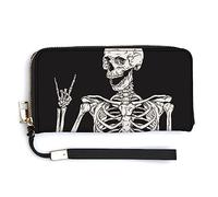 Melbrakin Women's Pu Wallets Cell Phone Case Holster Bag Cute Large Capacity Zipper Handbag Purse For Girls Ladies Compatible with Halloween Day of Dead Goth Skull Cute Funny Skeleton Wallet