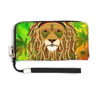 Melbrakin Women's Pu Wallets Cell Phone Case Holster Bag Cute Large Capacity Zipper Handbag Purse for Girls Ladies Compatible with Rasta Flag Weedleaf Rastafarian Reggae Lion Wallet
